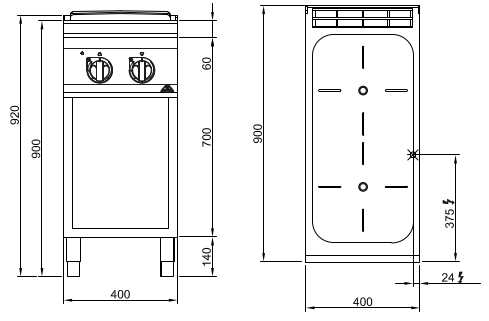 SE9P2MP/VTR, cucina con top infrarosso 2 zone su vano
