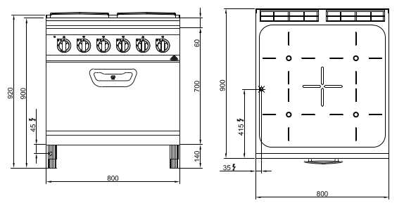 SE9P4P/VTR+FE, cucina con top infrarosso 4 zone + forno elettrico 2/1
