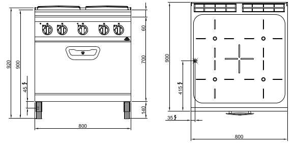 SE9P4P/VTR+FE2, cucina con top infrarosso 4 zone + forno elettrico 1/1
